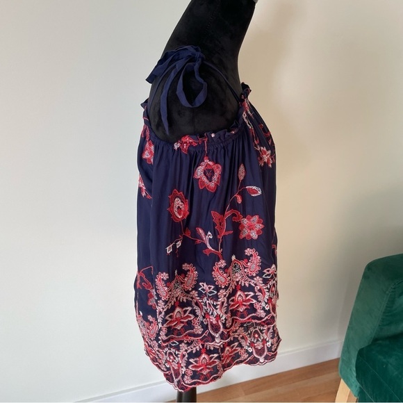 Parker Blue Multi Cotton Floral Paisley Embroidered Tie Strap Jillian Blouse EUC - Picture 4 of 9